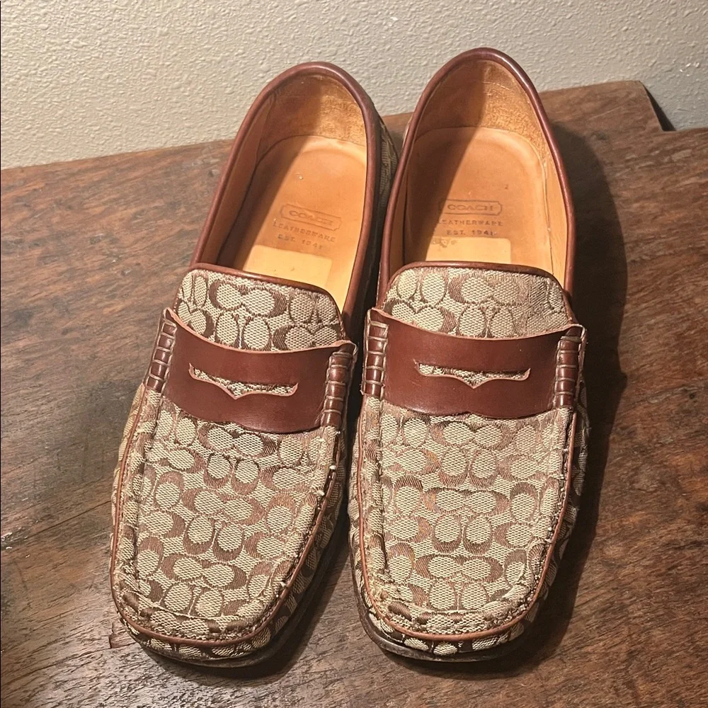 Coach Brown and Tan Patterned Loafers